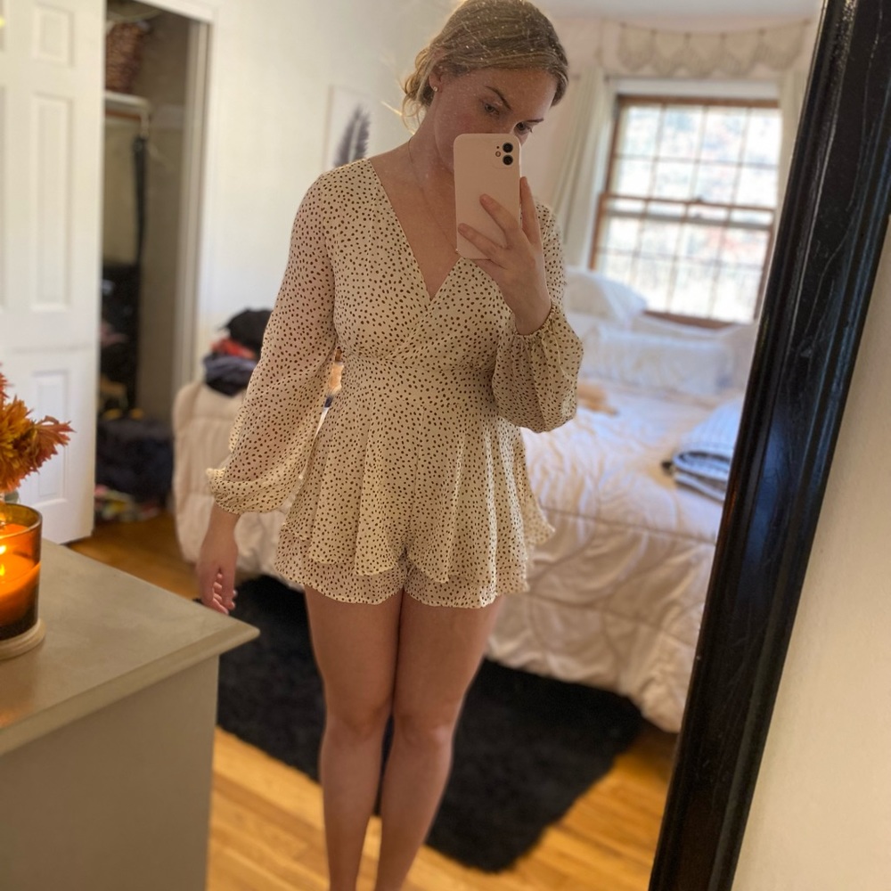 Japna White Polka Dotted Dress Romper